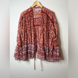 Free People Lorraine Tiered Kimono Top In Mustard Combo Size M
Msrp $148